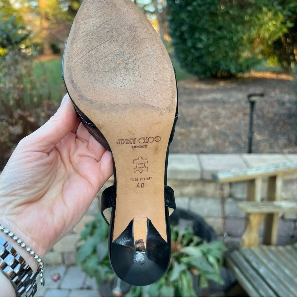 Jimmy Choo Black Slingback Open Toe Heels Size  40 - Picture 11 of 13